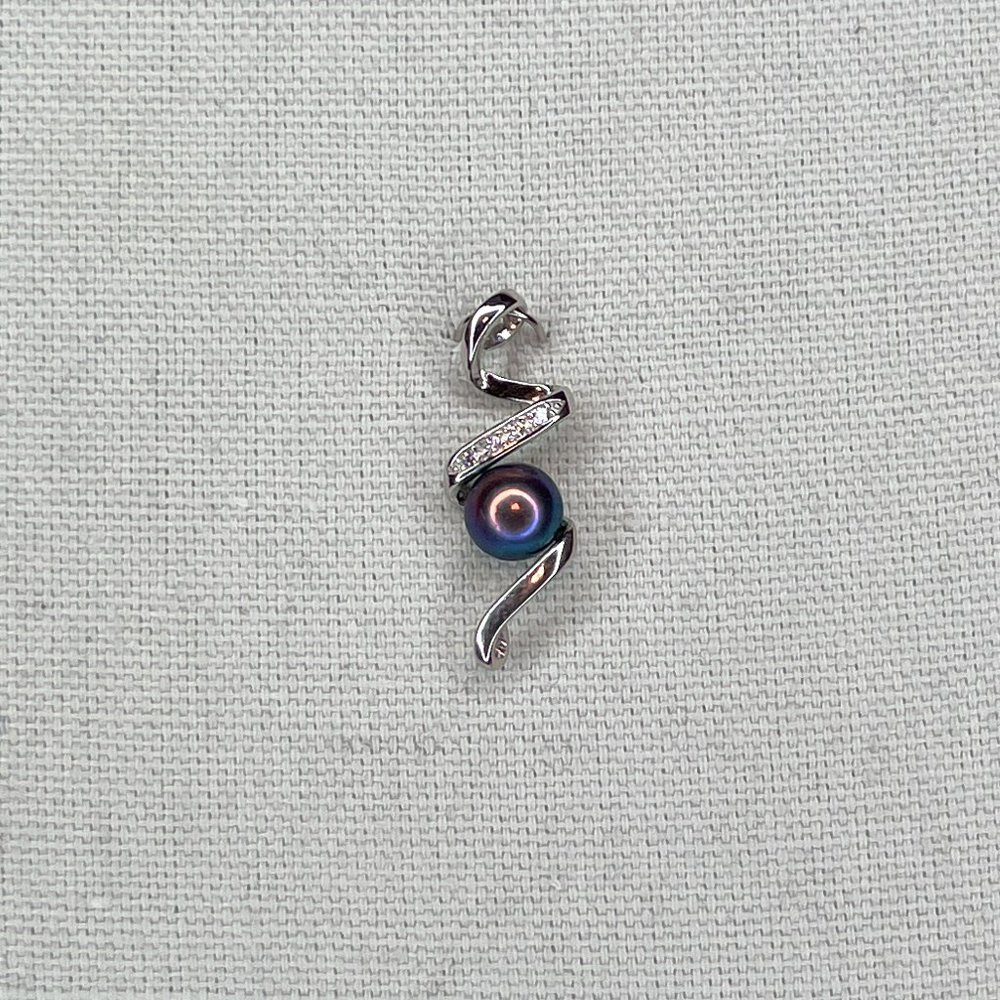 Peacock Cultured Button Pearl & CZ .925 Sterling Silver Pendant Handmade